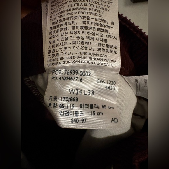 Levi’s Premium Corduroy Pants Ribcage Bootcut White Tab Burgundy 34x33 NWT - Picture 12 of 12